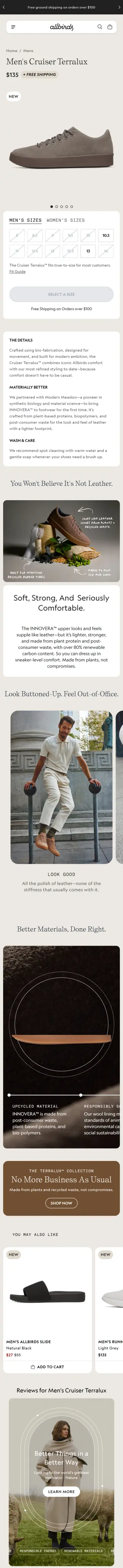 Sticky add to cart bar on scroll — Allbirds