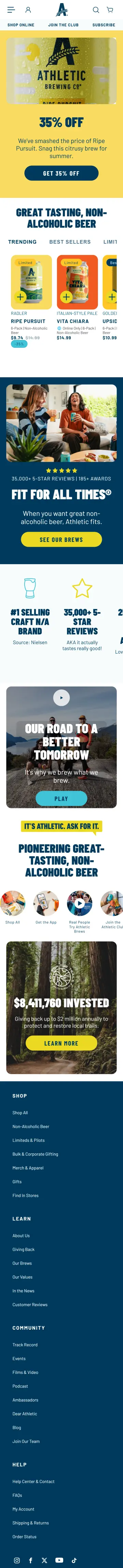 Subscribe & save toggle with savings callout — Athletic Brewing