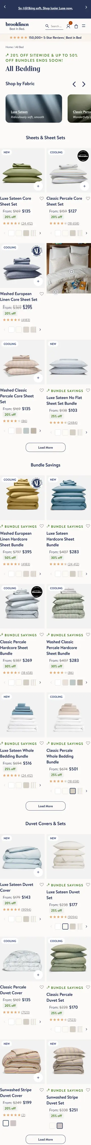 Bundle & save tiles in collection grid — Brooklinen