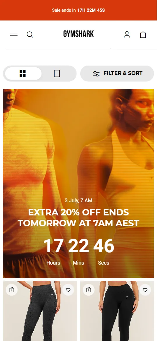 Interactive countdown timer with animation — Gymshark