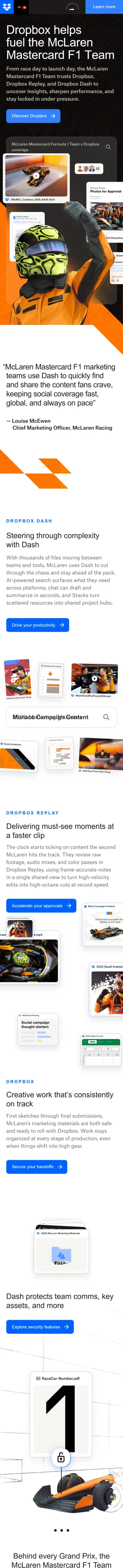 Dropbox Dash × McLaren preview (mobile)