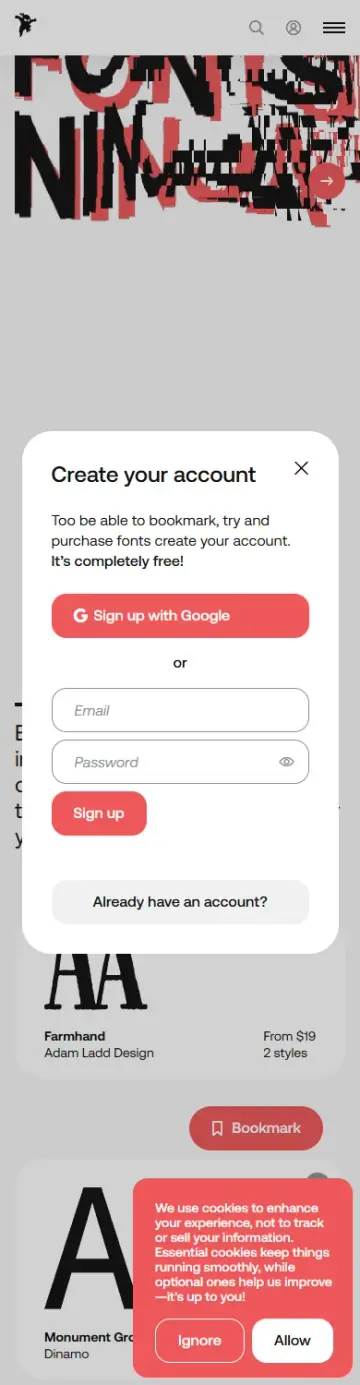 Fonts Ninja preview (mobile)