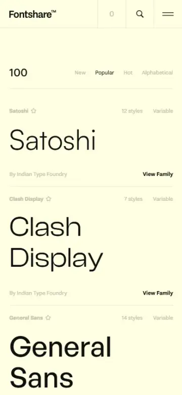 Fontshare preview (mobile)