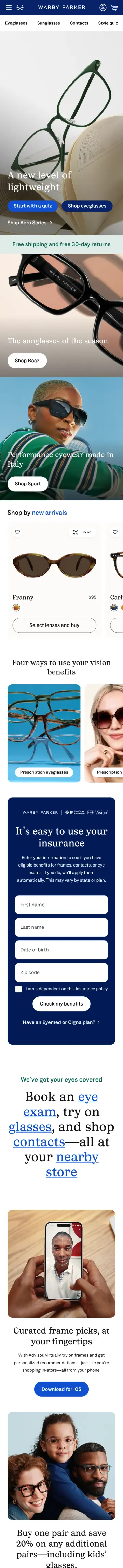 Warby Parker preview (mobile)